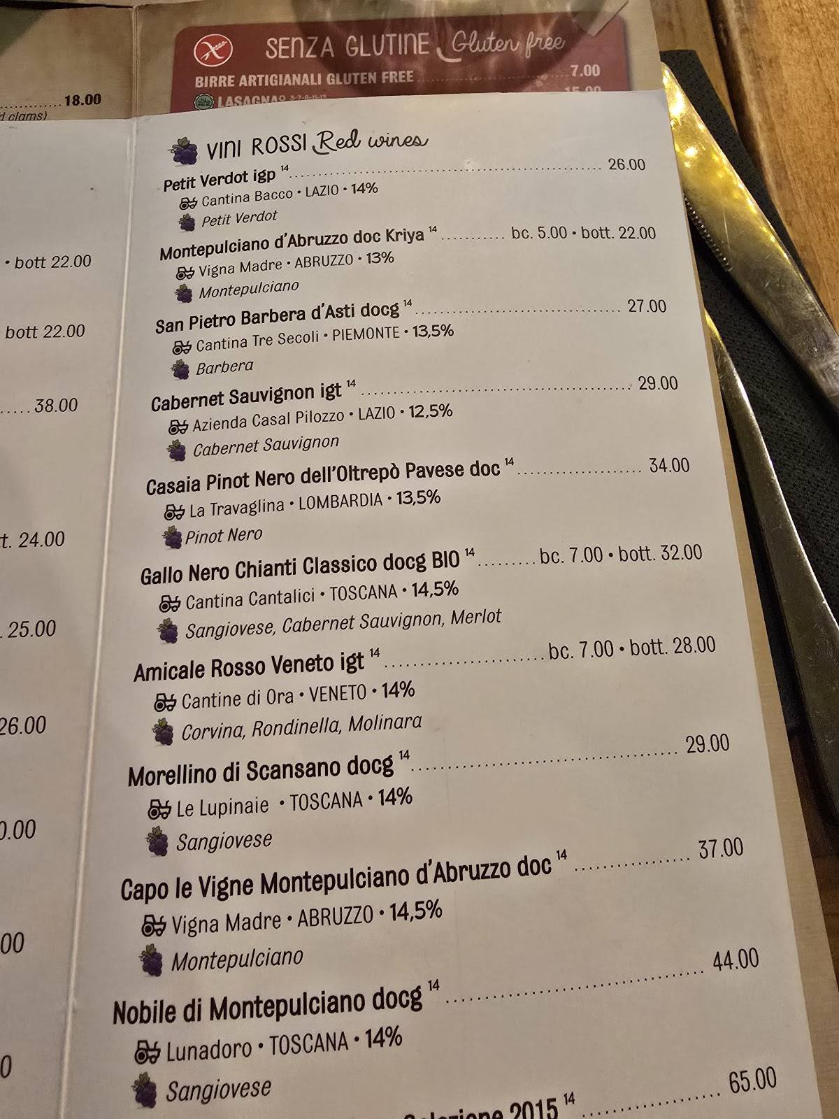 Saltimbocca ristorante меню