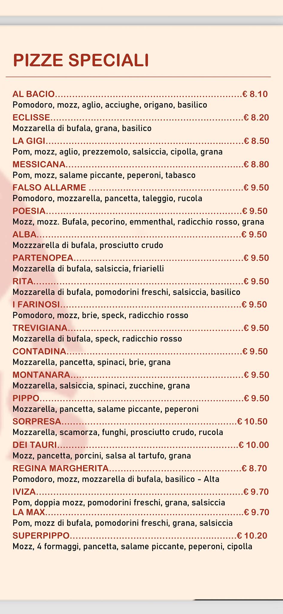 Pizzeria Taurus меню