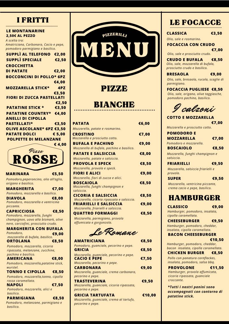 Pizzerilli меню