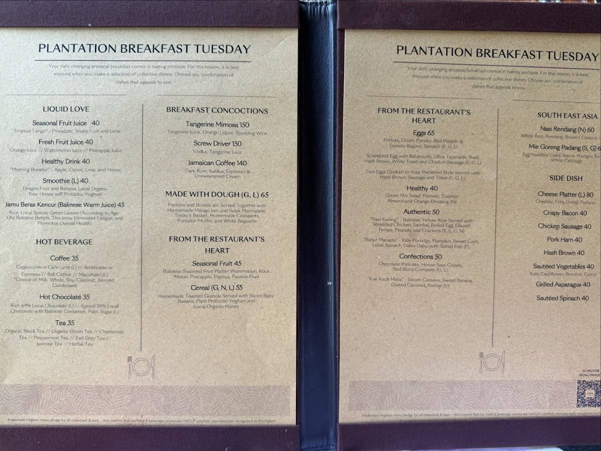 Plantation Restaurant меню