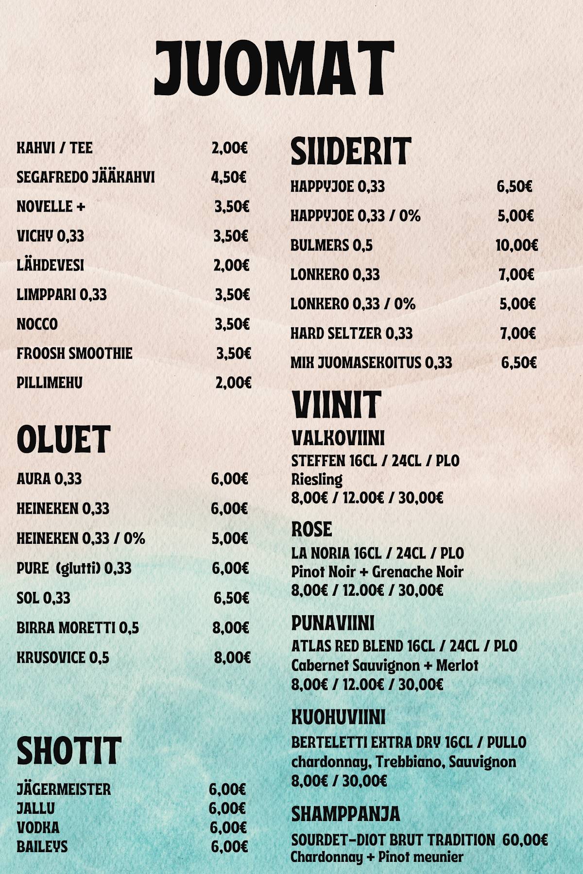 Ravintola Playa Del Raisio меню