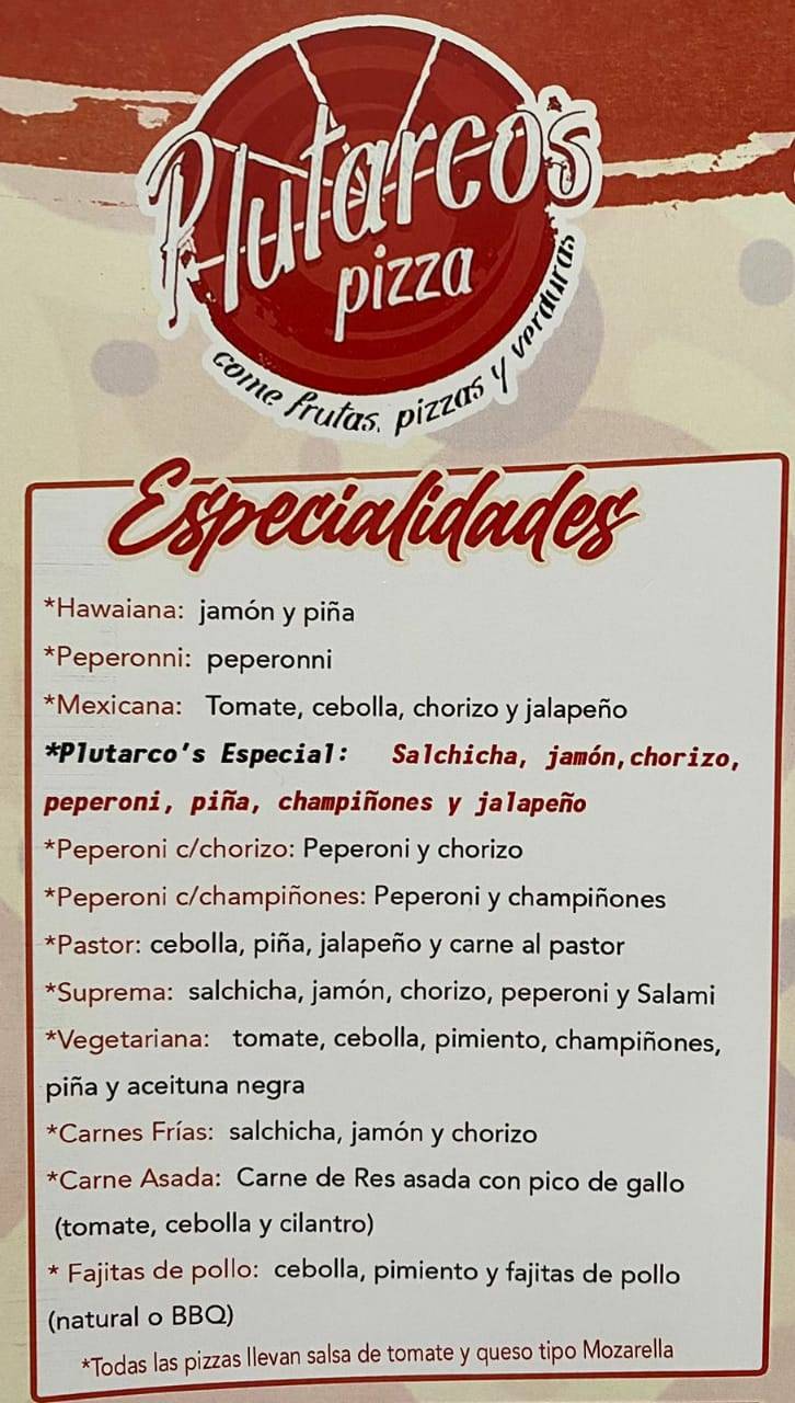 Plutarco's Pizza меню