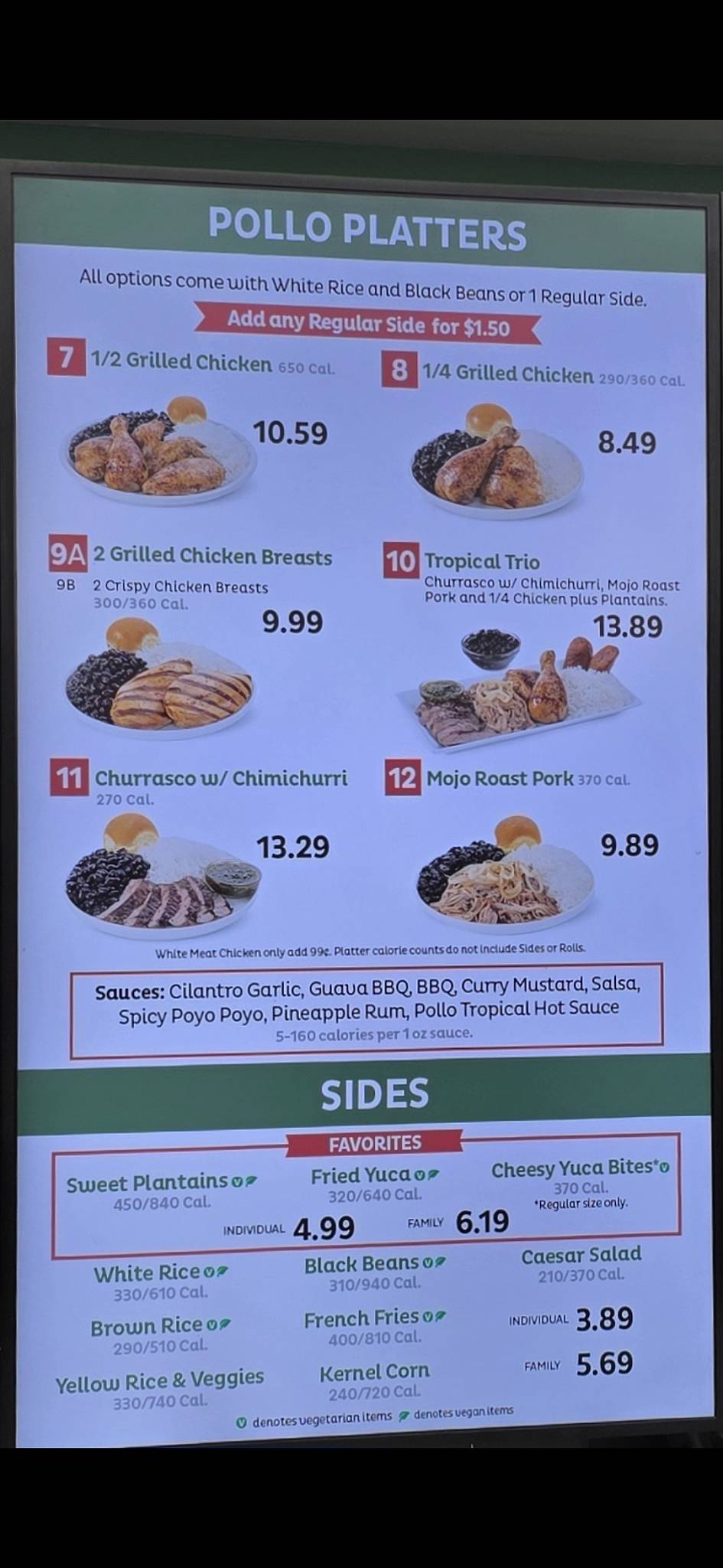 Pollo Tropical меню