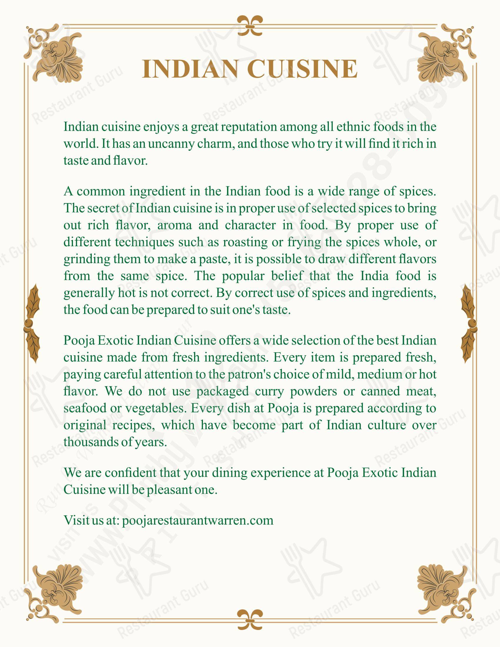 Pooja Exotic Indian Cuisine в Уоррене - Меню напитков
