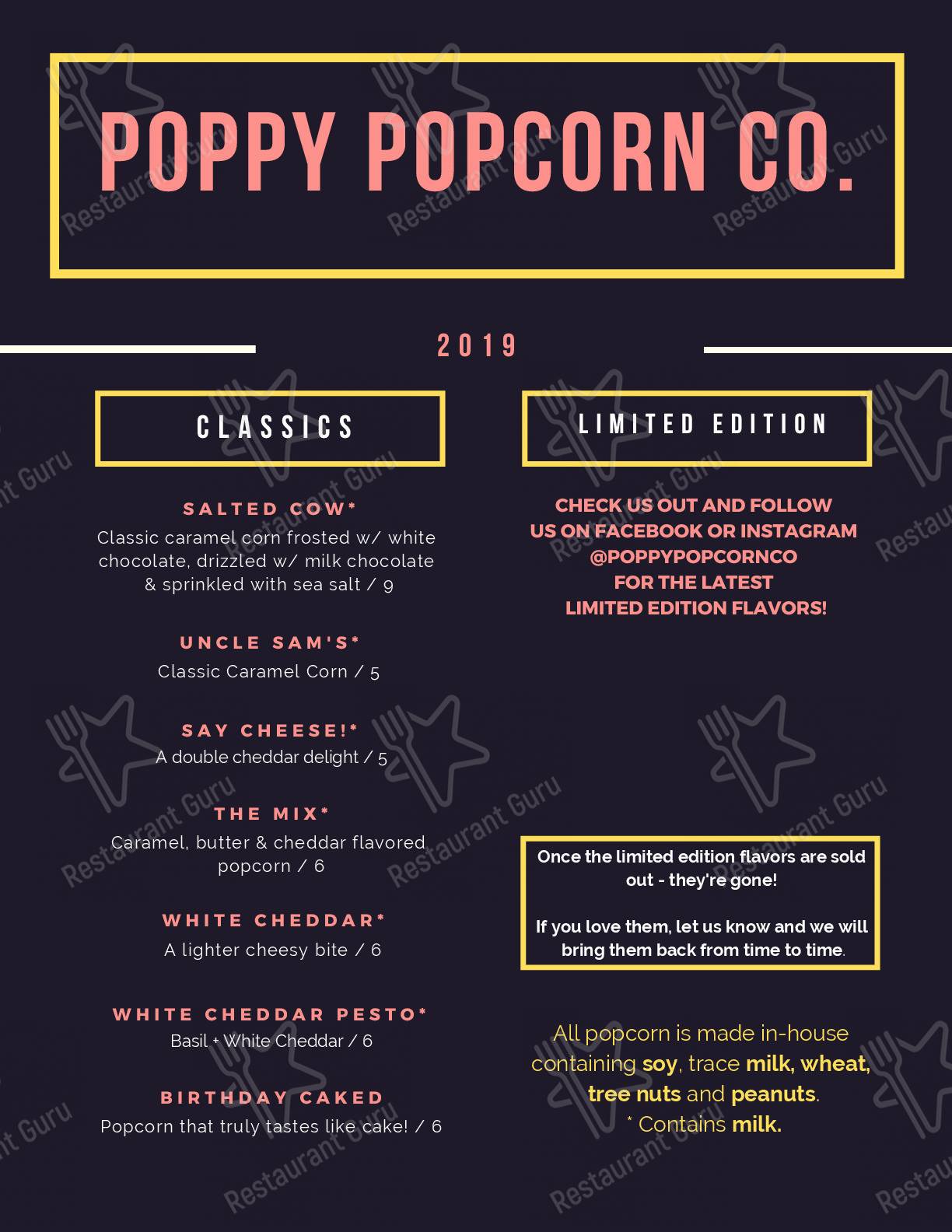 Меню для посетителей Poppy Popcorn Co