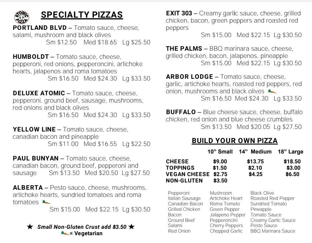 Atomic Pizza меню