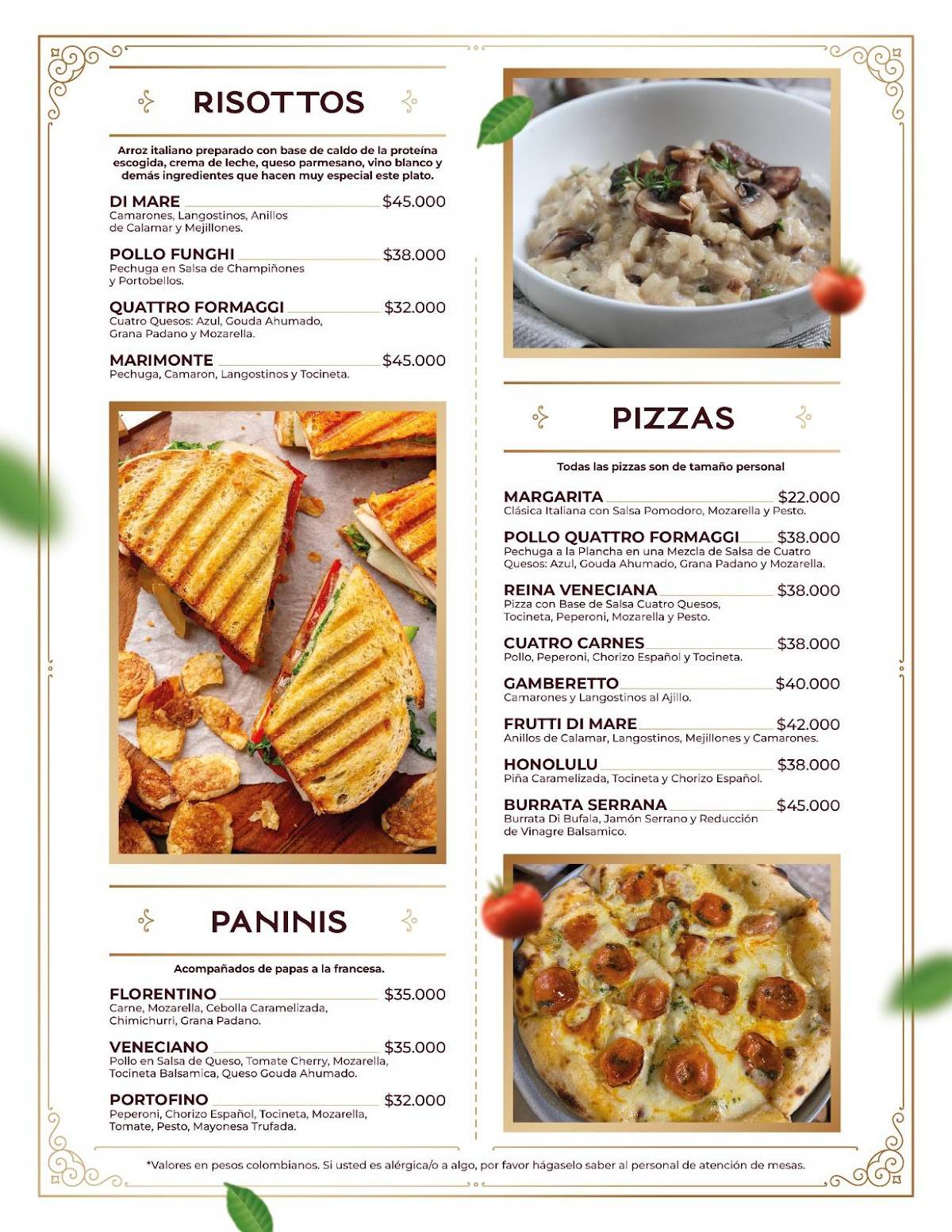 Portofino Ristorante меню