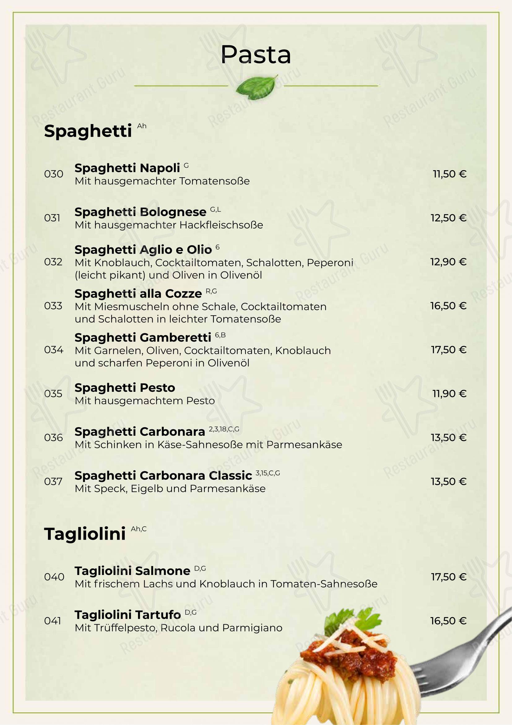 Меню напитков пиццерии Posto Bello Ristorante в Рёдермарке