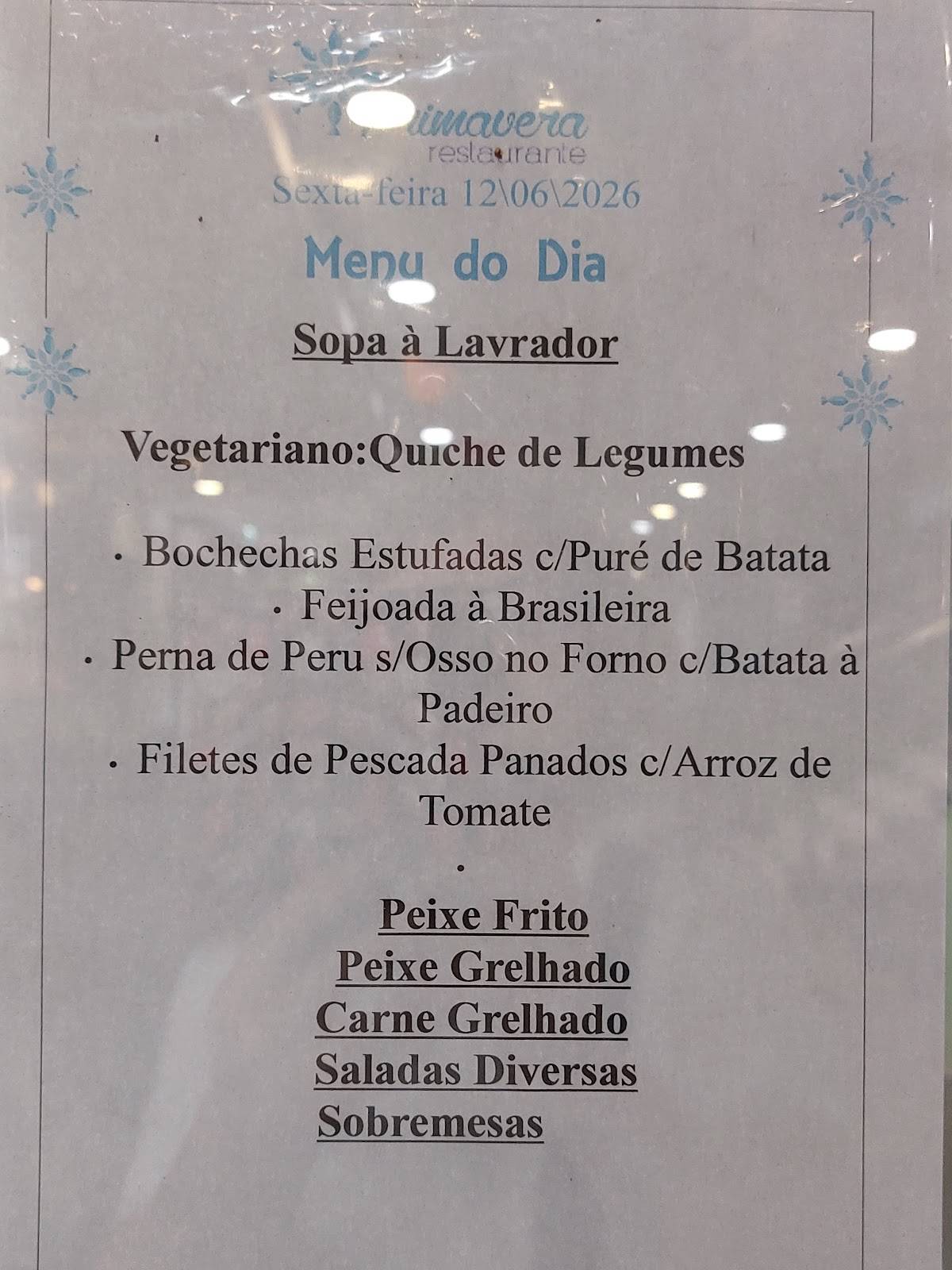 Primavera Restaurante меню