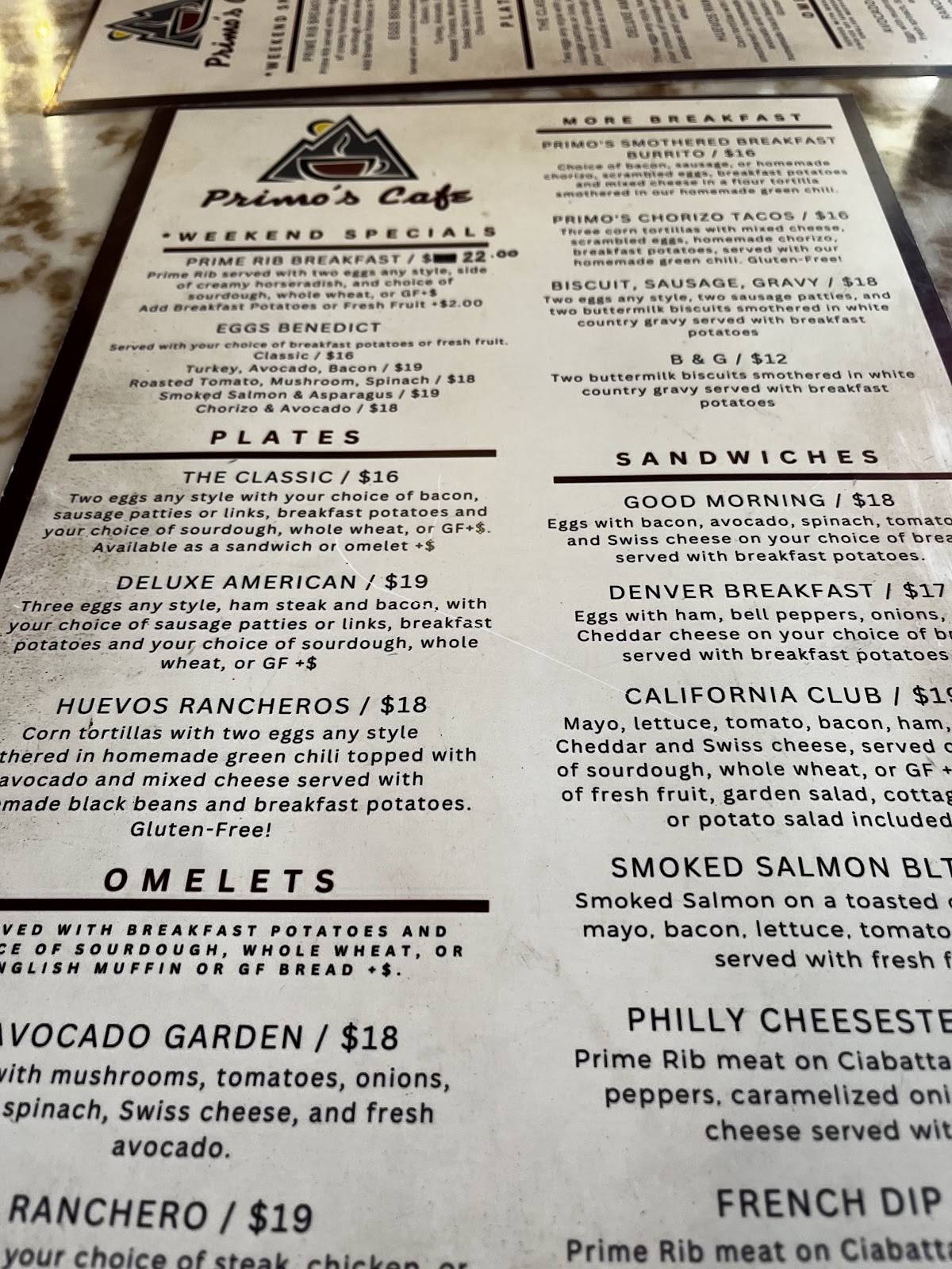 Primo's Cafe меню