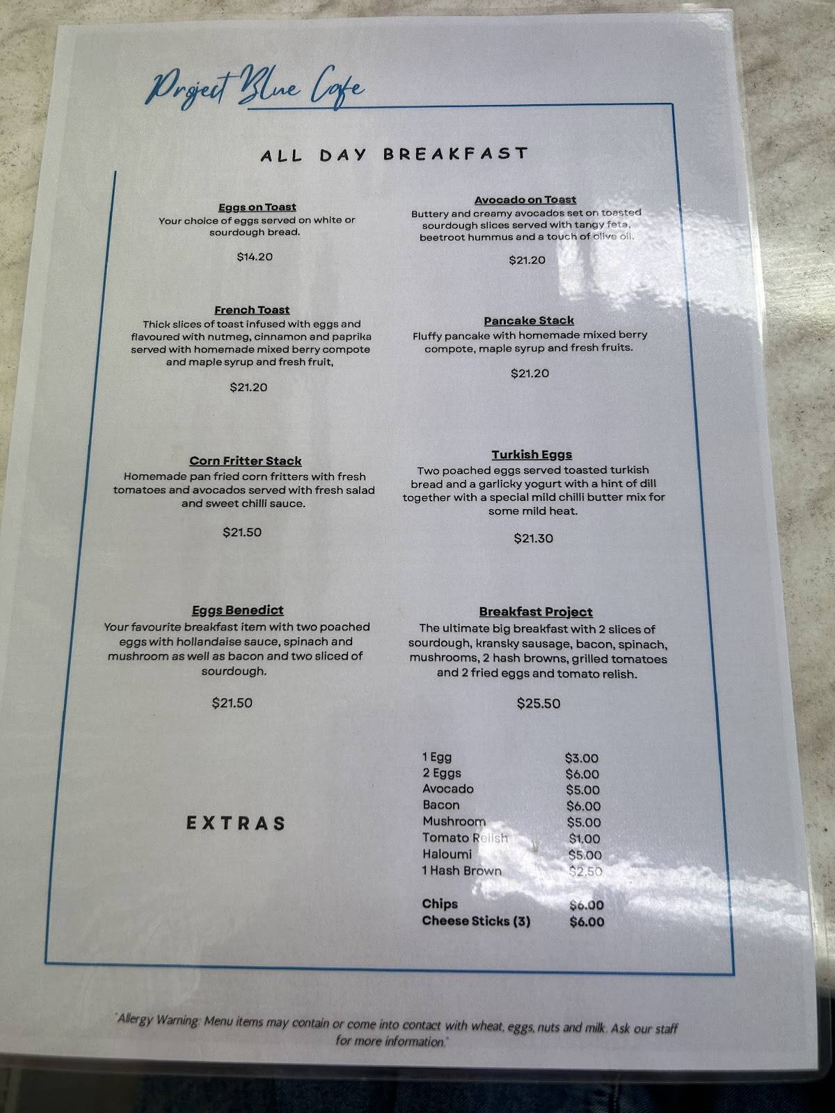 Project Blue Cafe меню