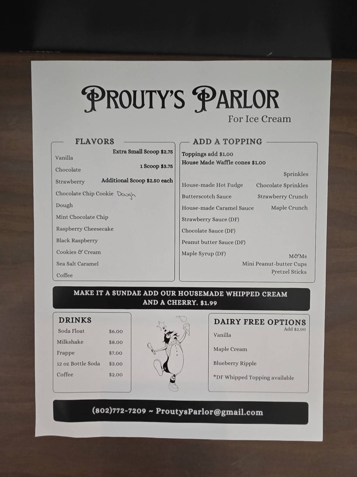 Prouty's Parlor меню