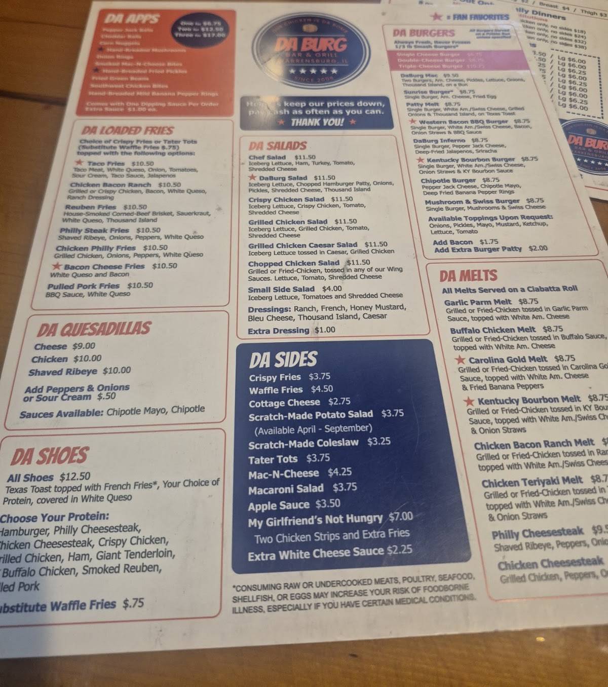 Da Burgs Bar & Grill меню