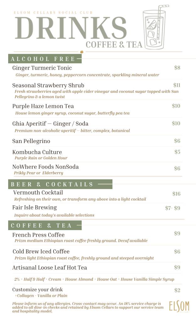 Elsom Cellars - Wine + Kitchen меню