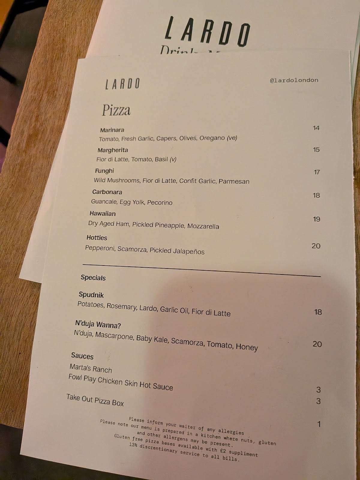 LARDO меню