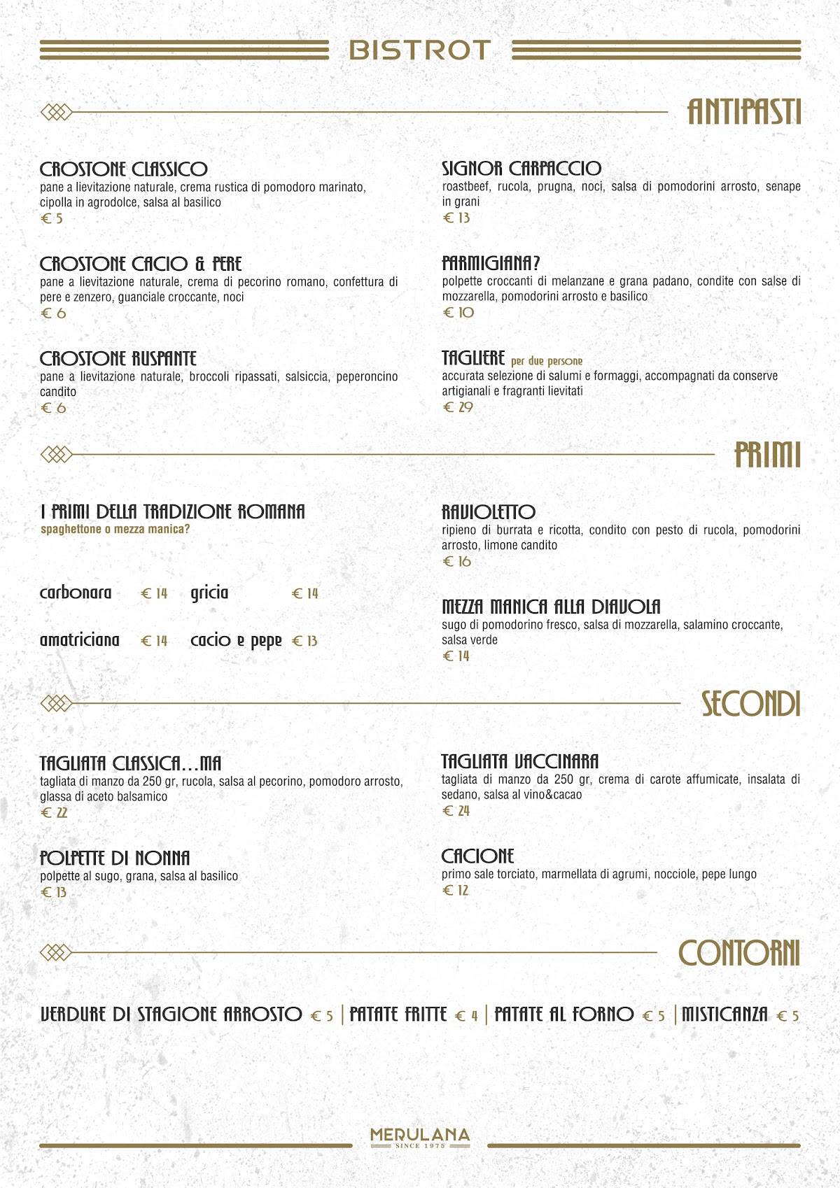 Merulana Pub & Bistrot меню