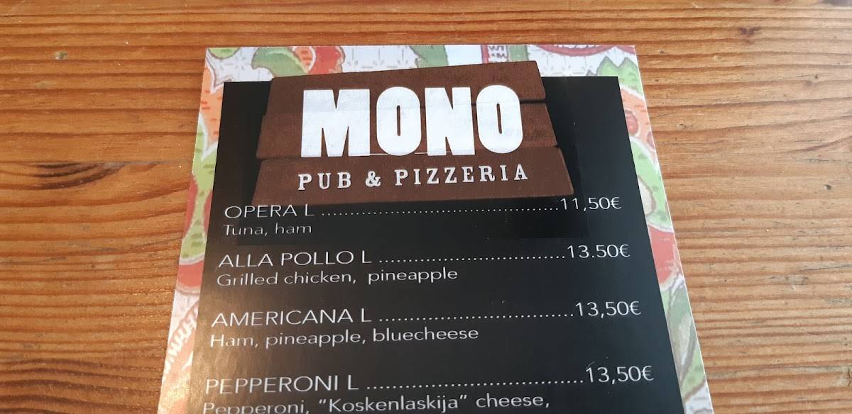 Mono Pub меню