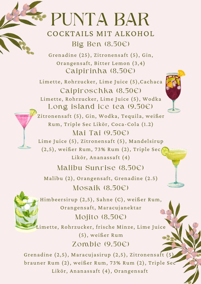 Punta Sportsbar & Cafè меню