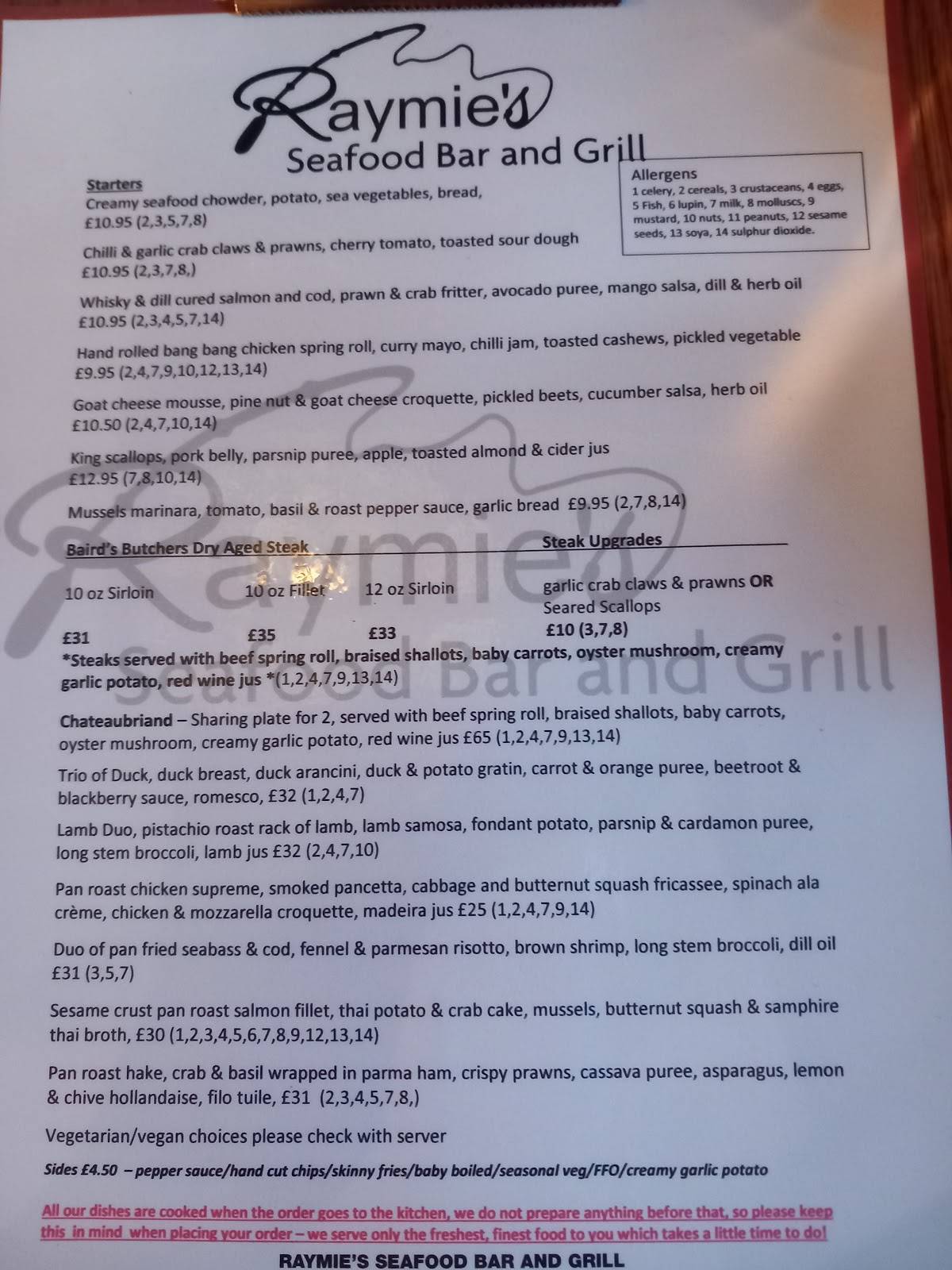 Raymie's Seafood Bar & Grill меню
