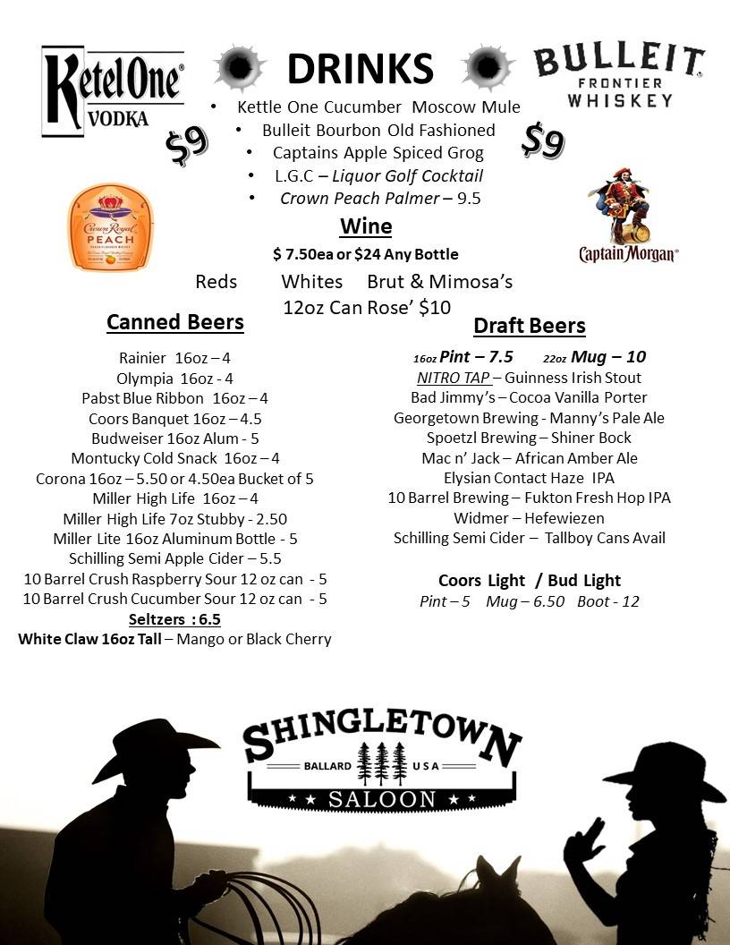 Shingletown Saloon меню