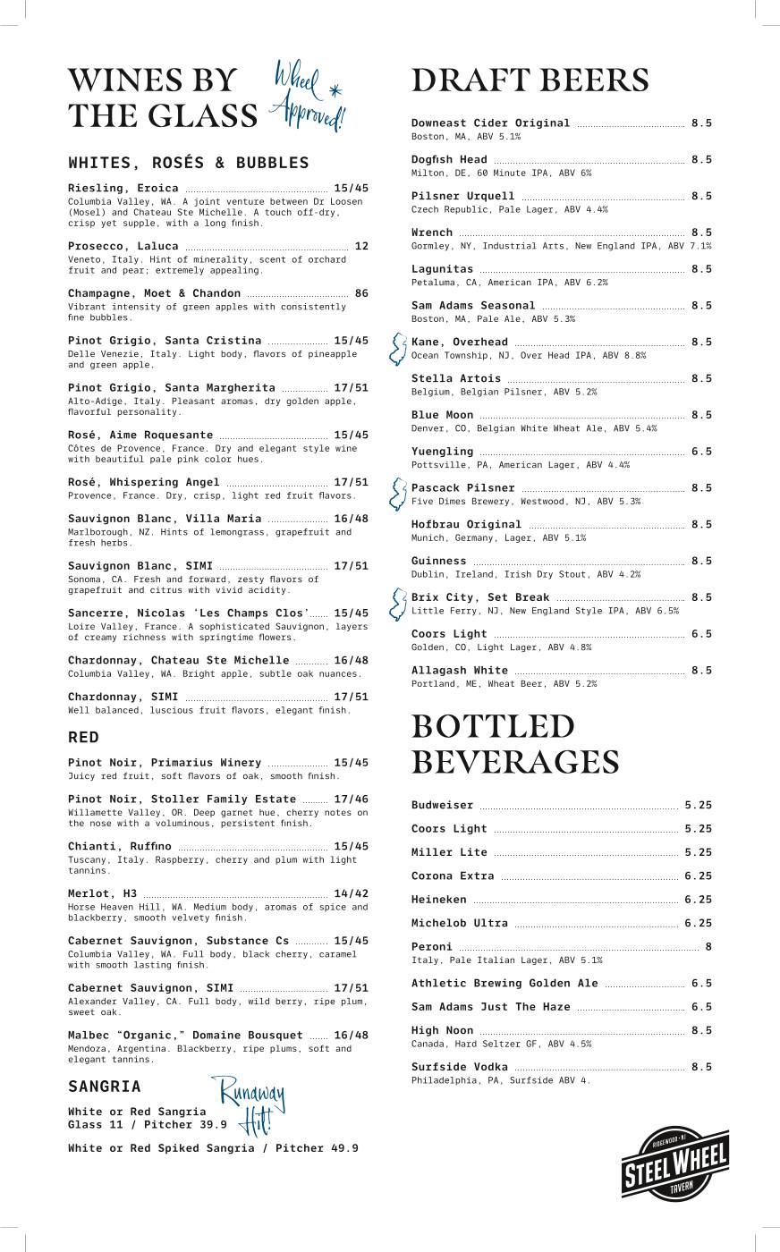 Steel Wheel Tavern меню