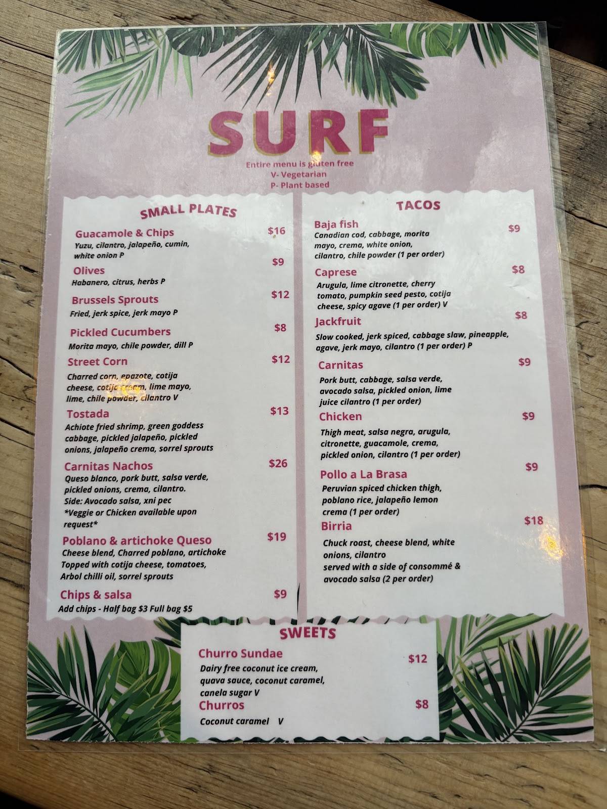 Surf меню