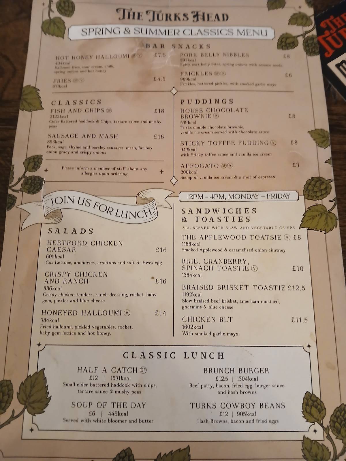 Turk's Head меню