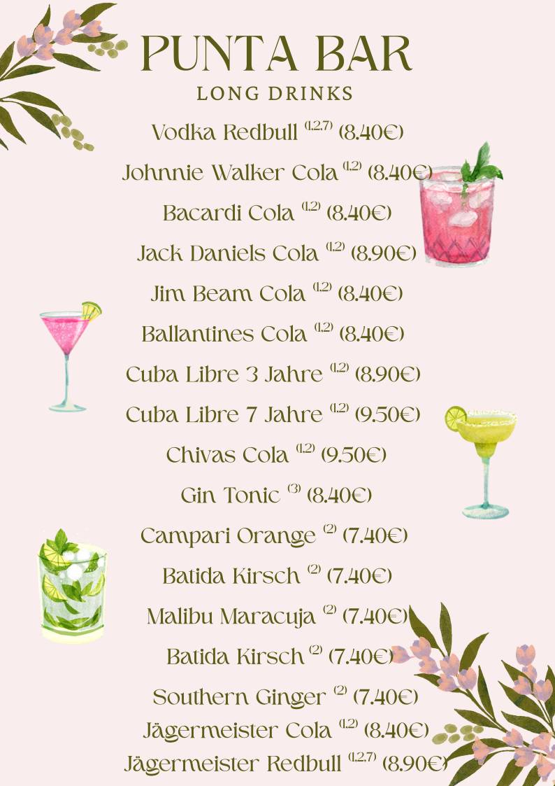 Punta Sportsbar & Cafè меню