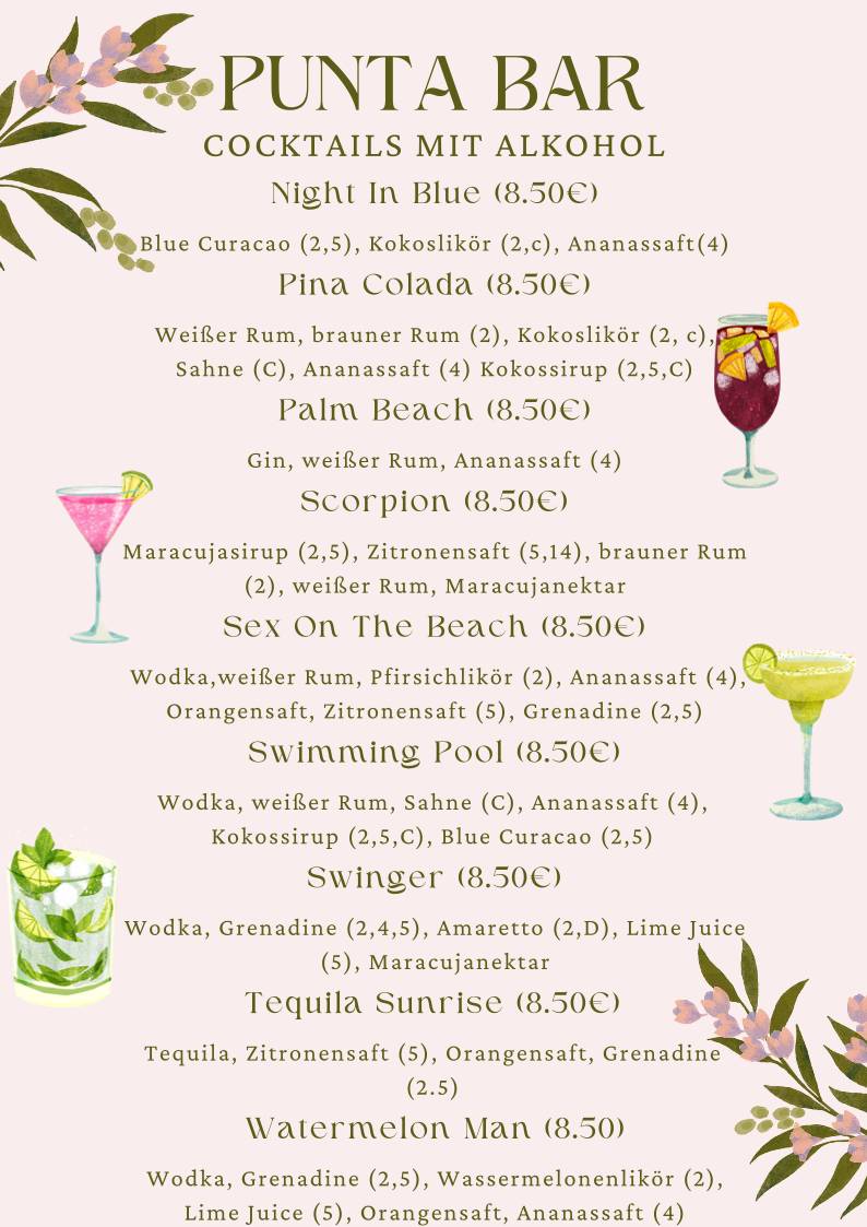 Punta Sportsbar & Cafè меню