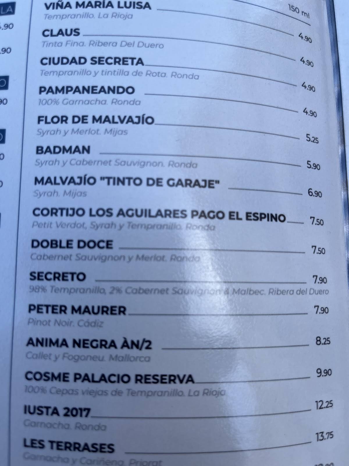 Pura Cepa Ronda меню