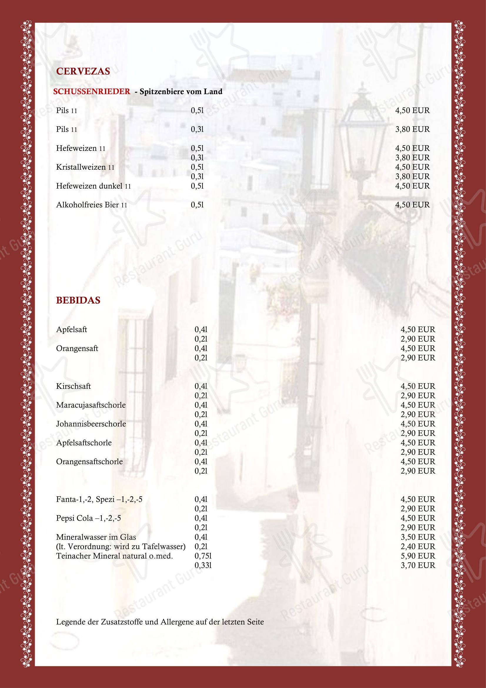 Меню паба и бара RESTAURANT BAR TAPAS