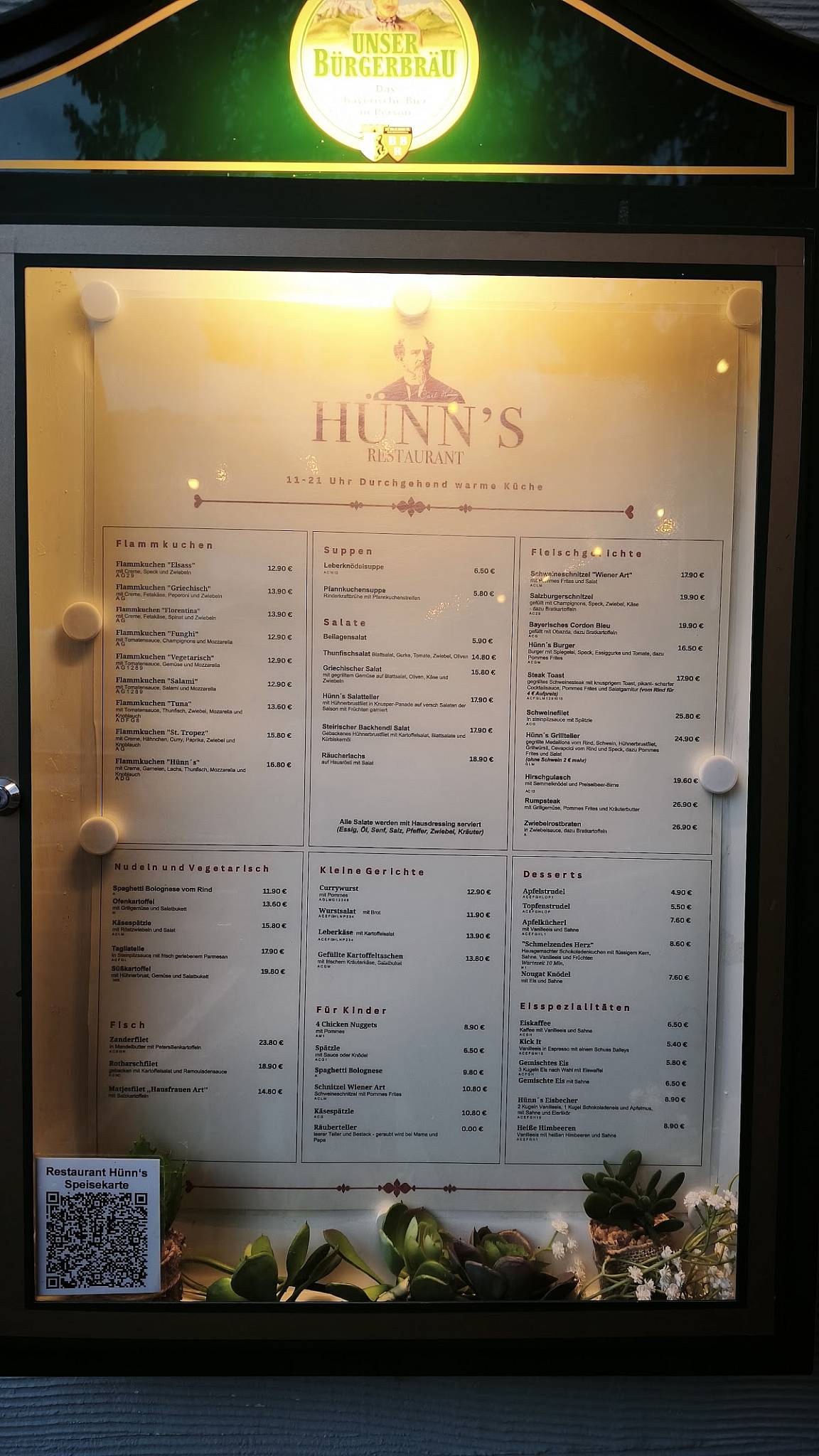 RESTAURANT HÜNNS меню