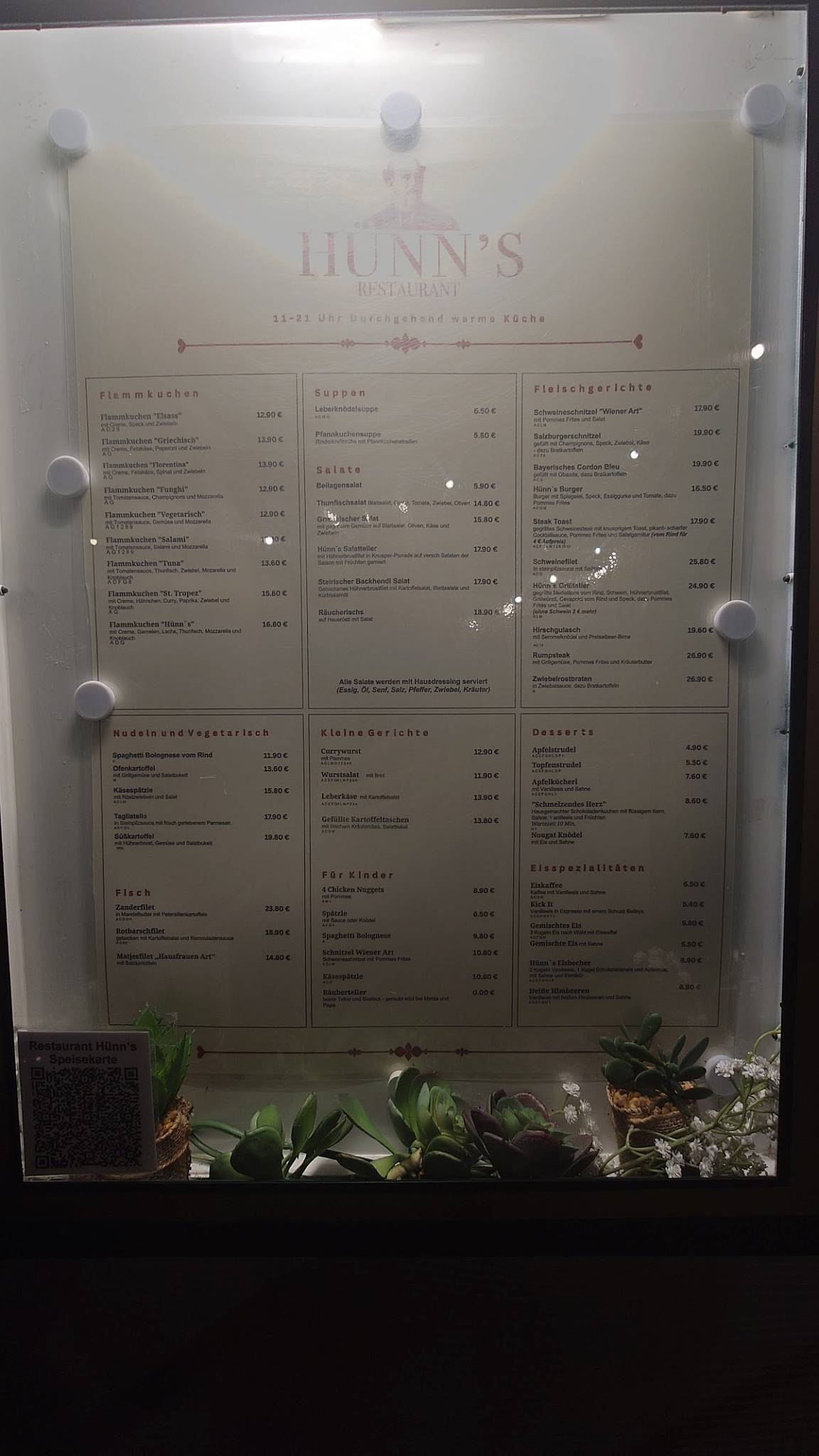 RESTAURANT HÜNNS меню