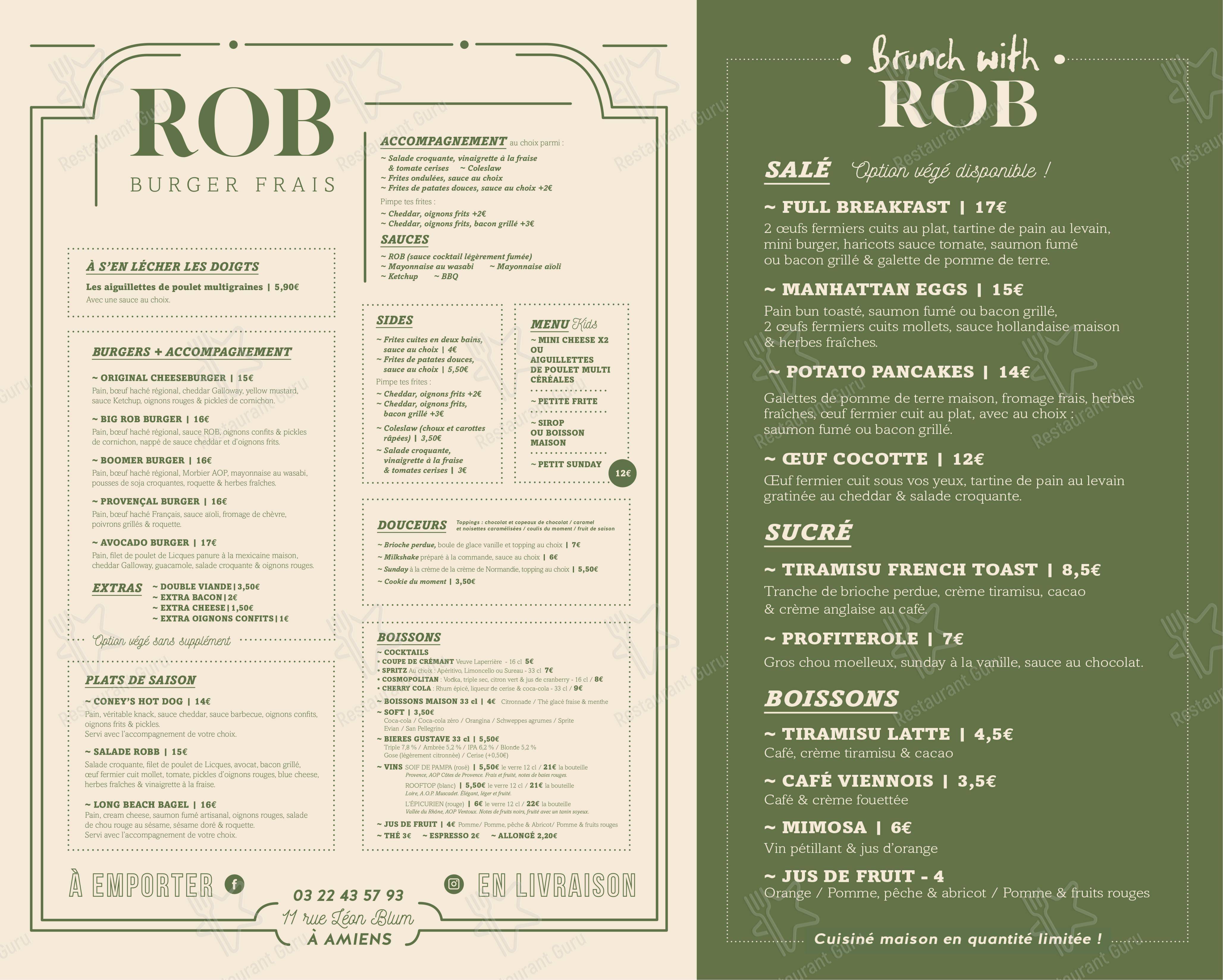 Меню ресторана ROB Burger - Меню