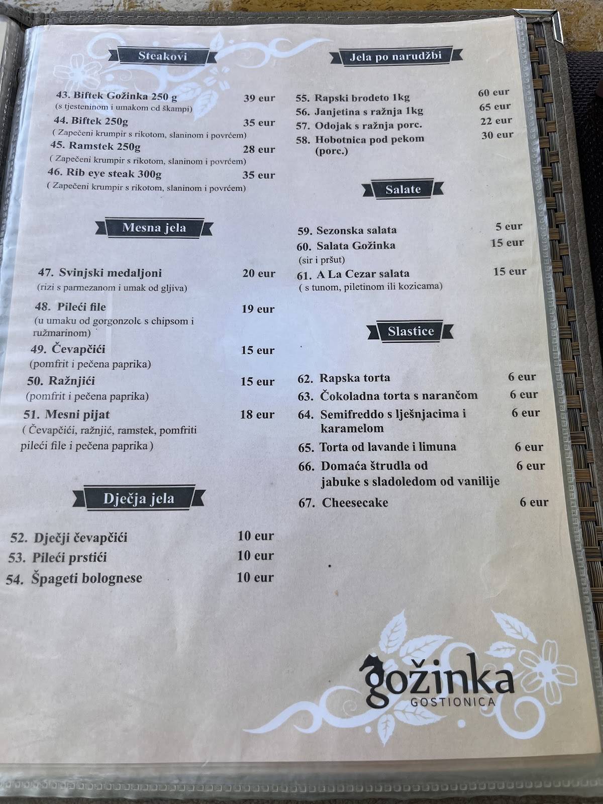 Gostionica Gožinka меню