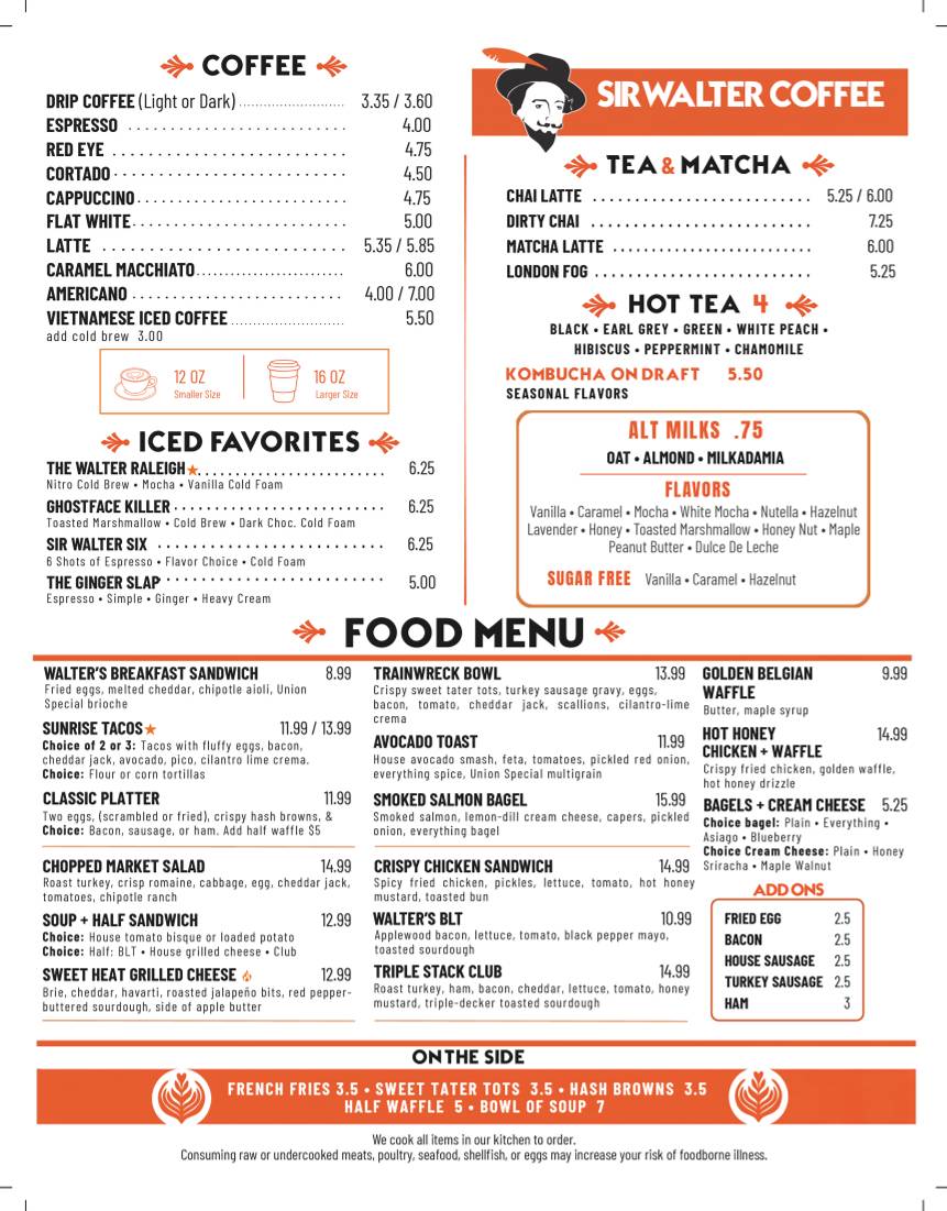 Sir Walter Coffee + Kitchen меню