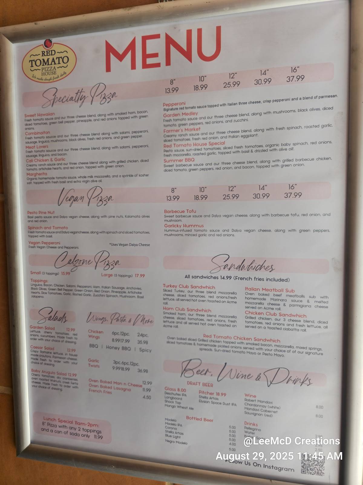 Red Tomato Pizza House меню