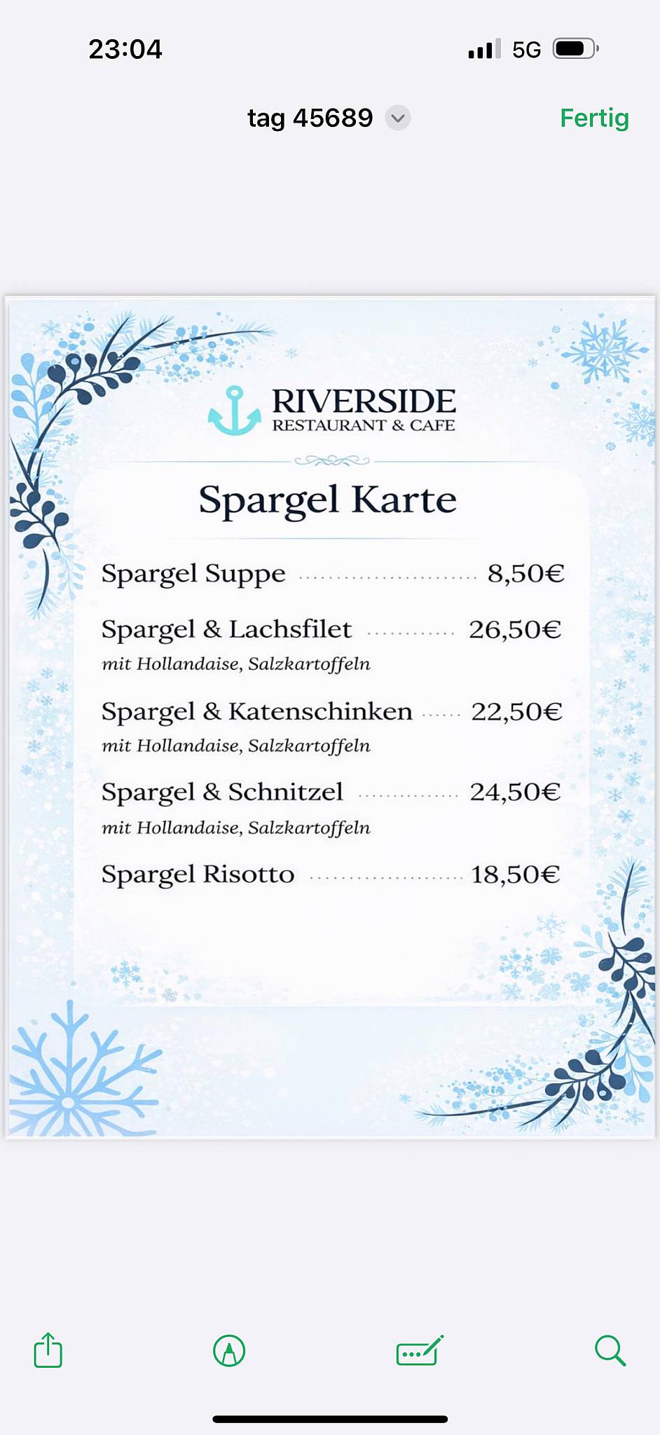Riverside Restaurant & Cafe меню