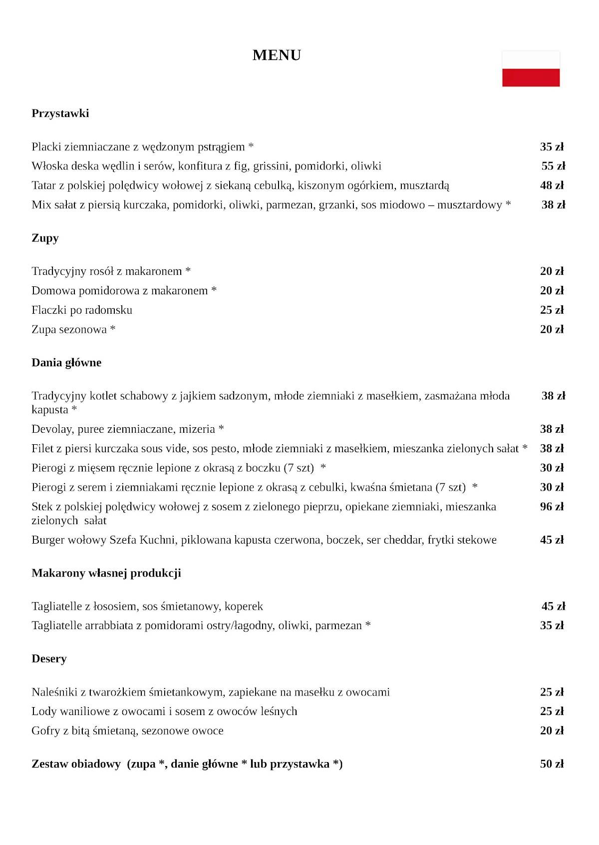 Restauracja Kamienica меню