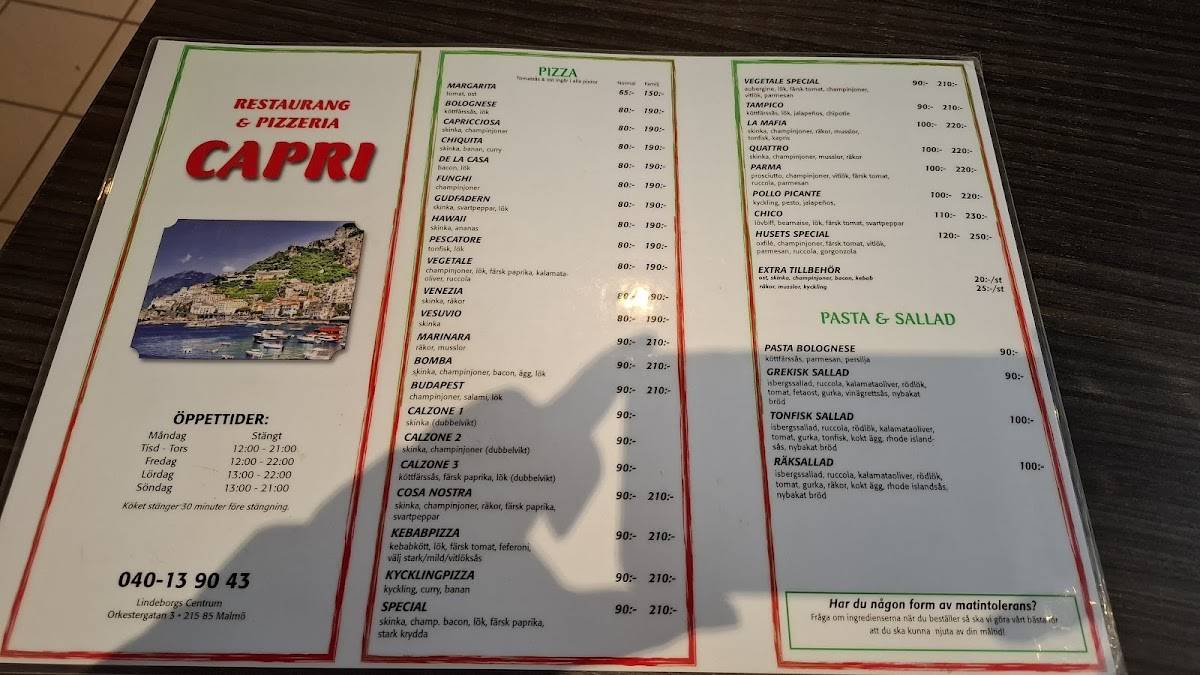 Restaurang Capri Malmö HB меню