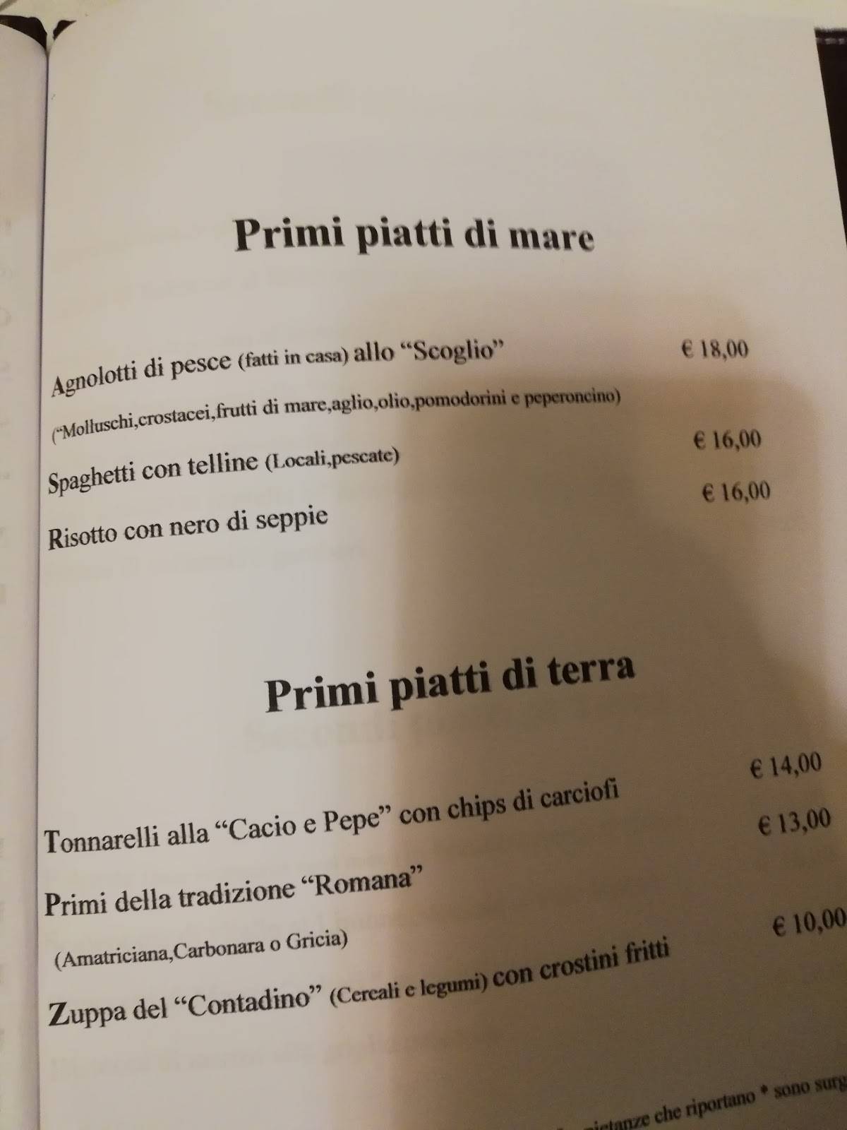Alla Bucaniera меню