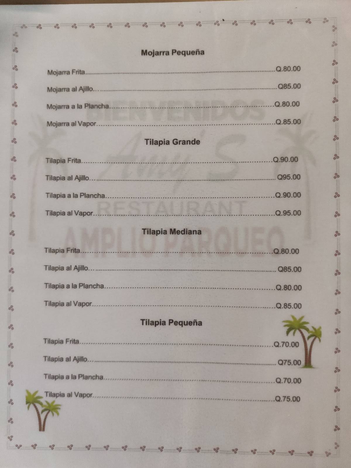 Amy's Restaurant меню