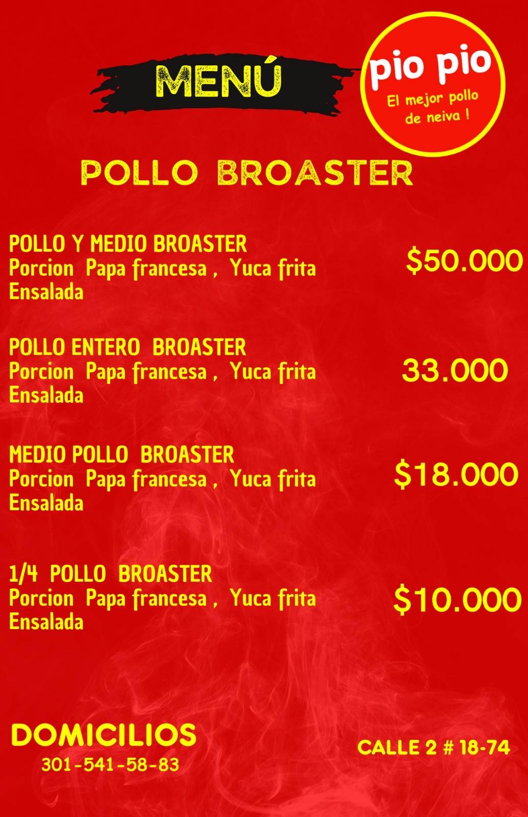 Asadero Pio Pio Ventilador меню