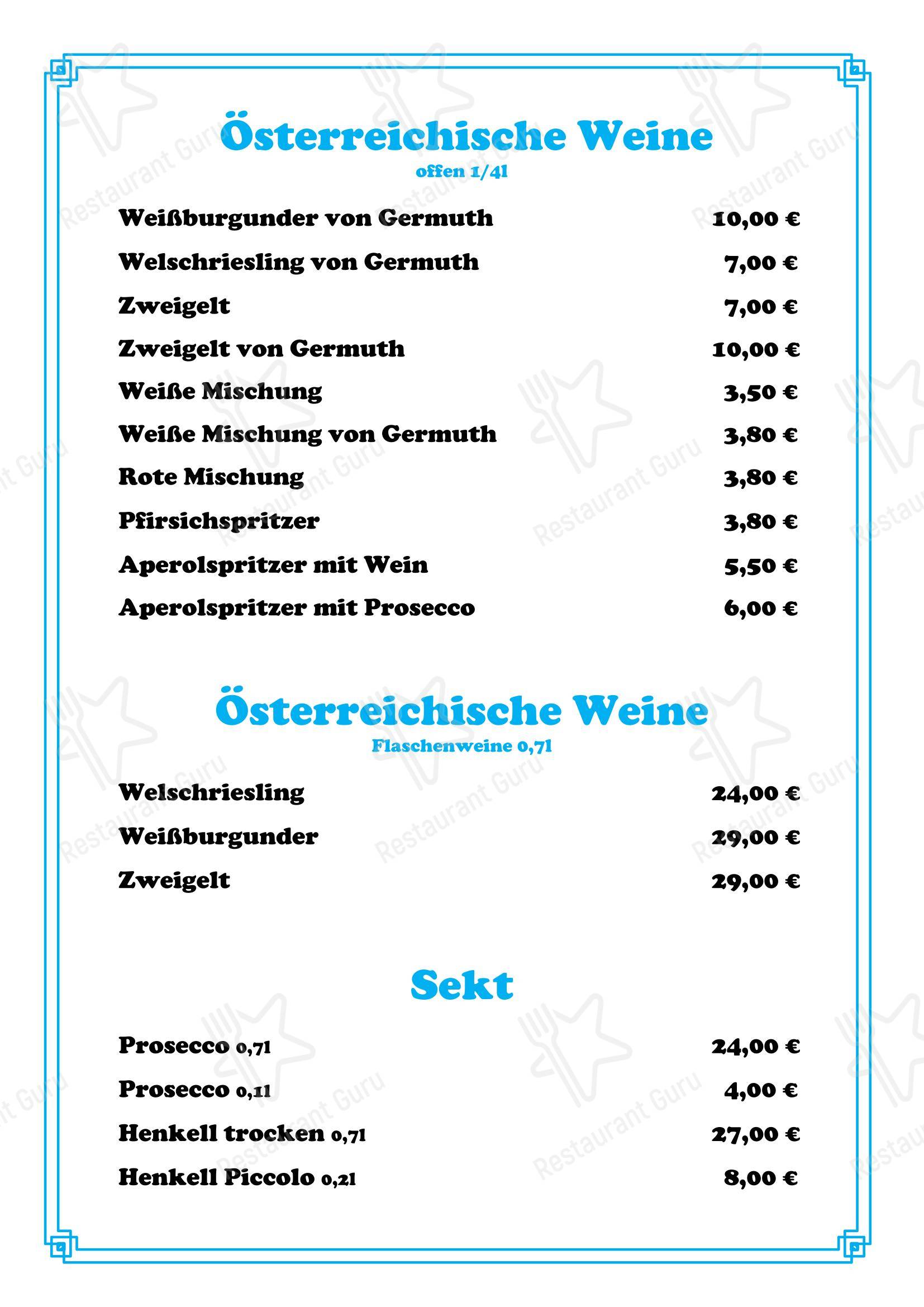 Меню ресторана Restaurant Athen Graz - Меню