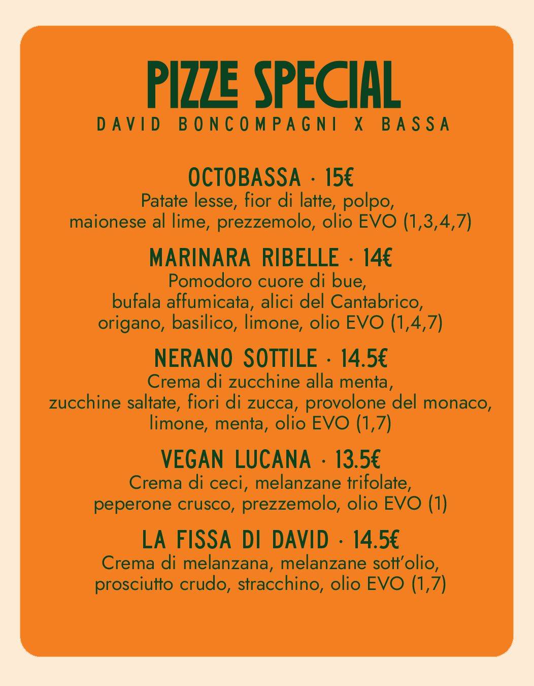 Bassa Pizzeria меню