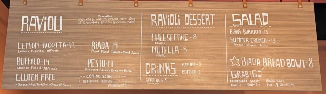 Biada Ravioli Kitchen меню