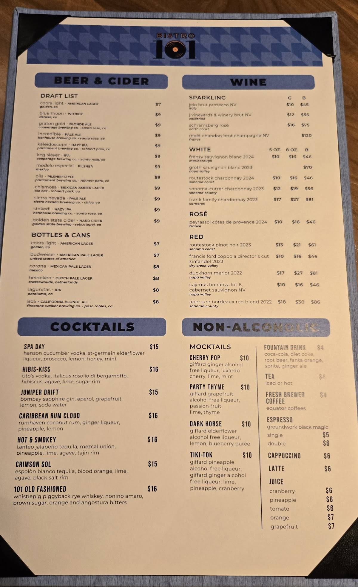 Bistro 101 меню