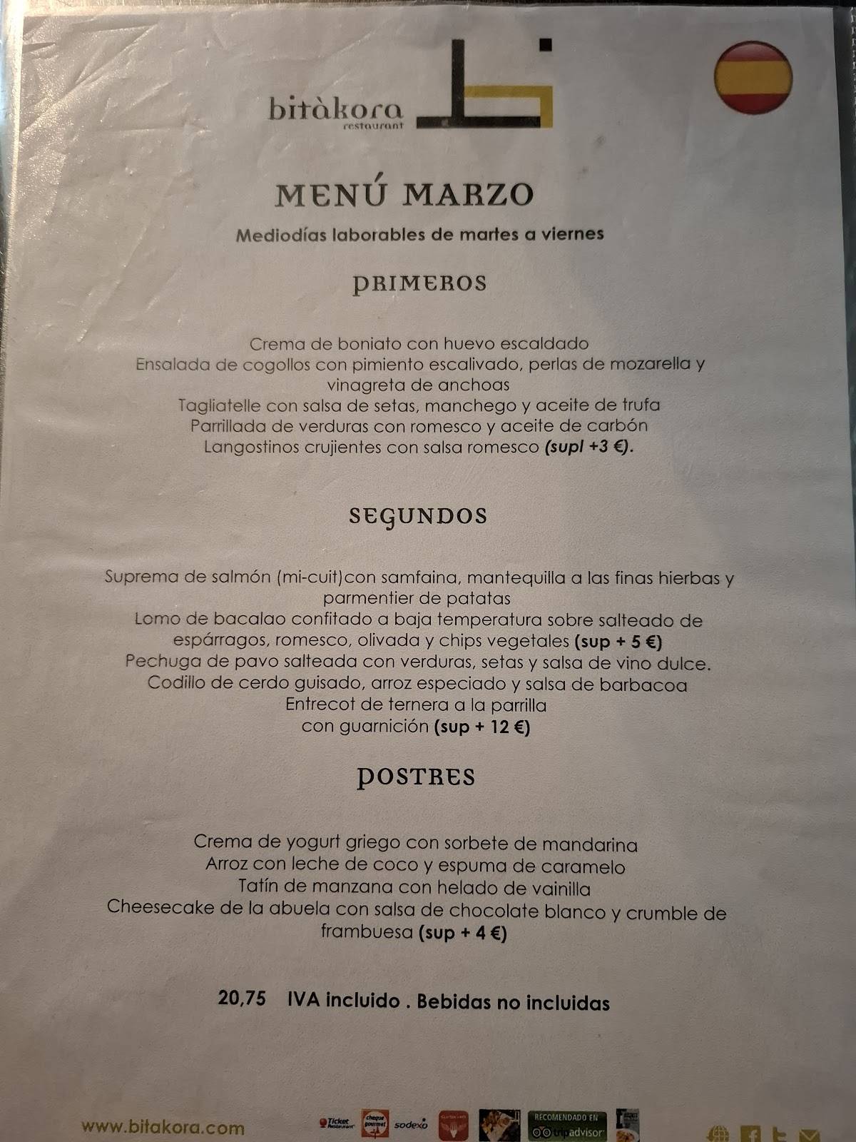 Restaurant Bitàkora меню