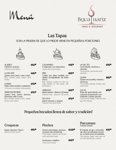 Boca Inariz меню