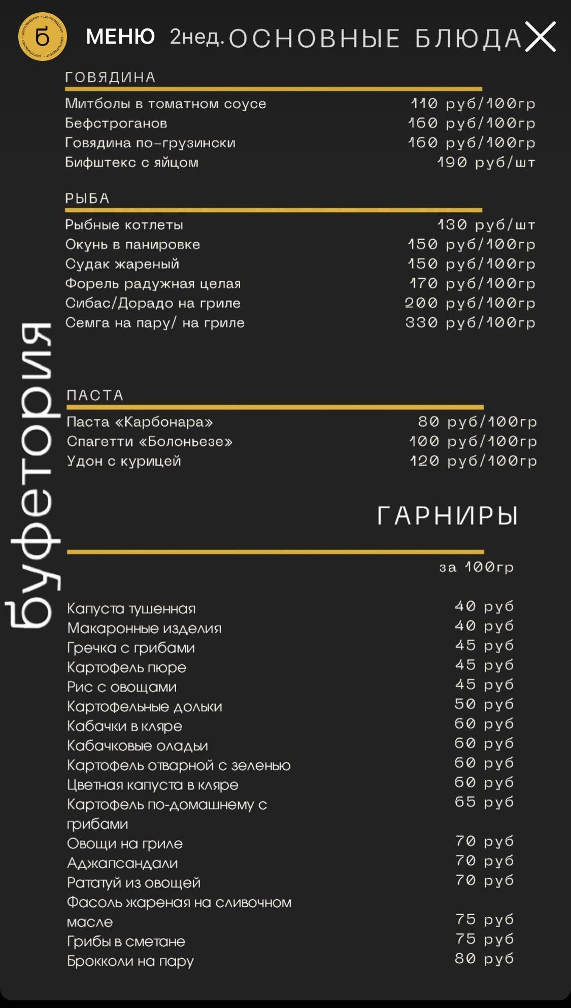 Буфетория меню